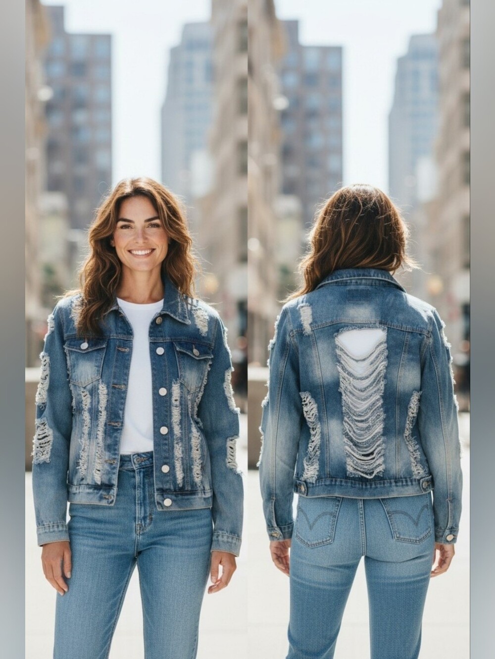 "DAZL" Brand Juniors Size 2X Distressed Heavily Ripped Stone-Washed Denim Jacket